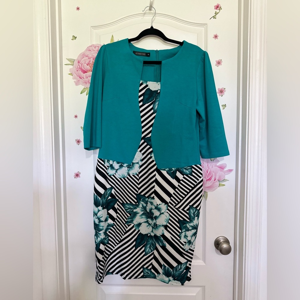 Teal Two-Part Sheath Dress Midi Length